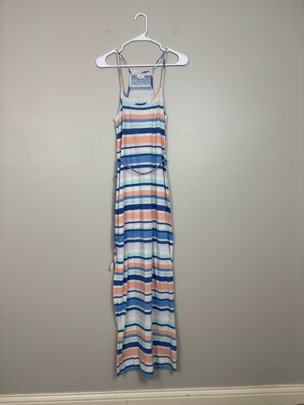 Aerie Striped Racerback Tank Maxi Dress Braided Belt with Tassel Size Small